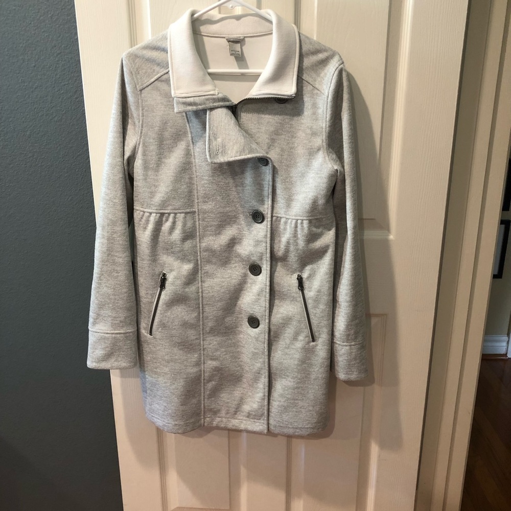 Prana, Coat, 3/4 Length, Light Gray, Medium, Very Warm, Zippered and Buttoned